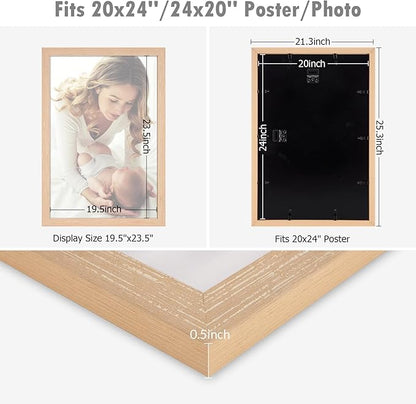 20x24 Frame Natural Woodgrain,Rustic 24x20 Picture Frame Beige, Art Pic Hanging Poster Frame, 20 by 24 Gallery Family Concert Portrait Photo Frame Anniversary/Birthday/Wedding/Thank you/Christmas Gift