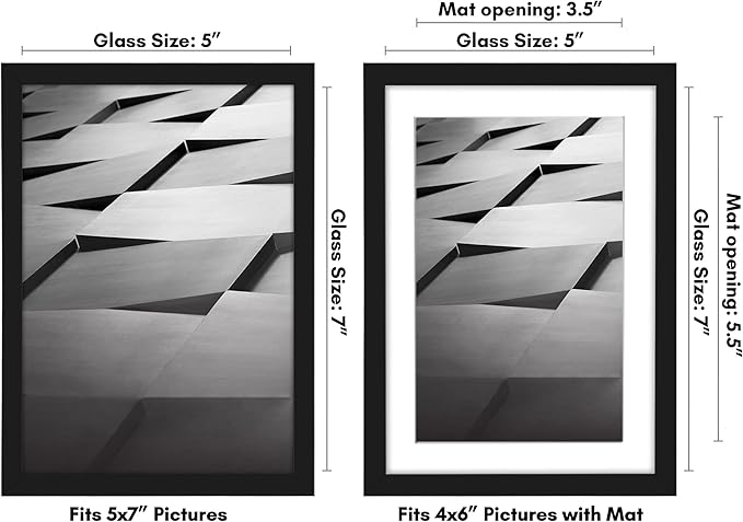 Americanflat 5x7 Picture Frame with Shatter-Resistant Glass - Use as 4x6 Frame with Mat or Display 5x7 Photo Without Mat - Streamline Collection - Picture Frames for Tabletop and Wall - Black