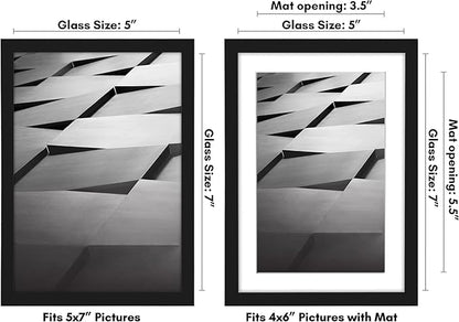 Americanflat 5x7 Picture Frame with Shatter-Resistant Glass - Use as 4x6 Frame with Mat or Display 5x7 Photo Without Mat - Streamline Collection - Picture Frames for Tabletop and Wall - Black