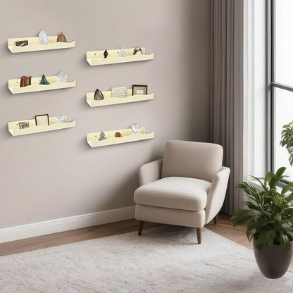 Acrylic Wall Shelf Organizers 15 Inch Floating Shelf for Wall Decor Bookshelf for Kids Modern Beige Wall Mount Shelf for Living Room, Bedroom, Bathroom(6, Yellowish Beige)