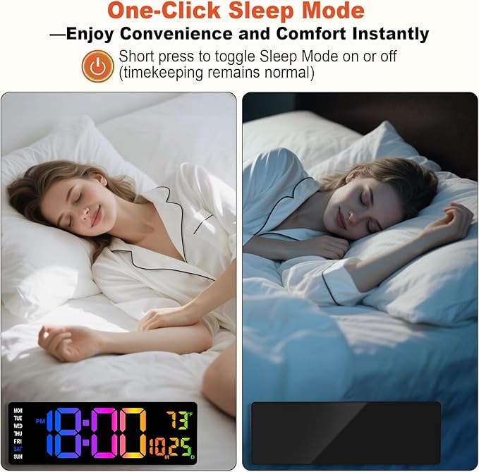 16" Large Digital Wall Clock,9 RGB Colors Digital Clock Large Display with Remote Control,Auto-Dimming,Countdown,Temp,Night Lights for Classroom,Living Room,House Warming, for Elderly