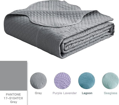 HZ & HY Oversized King Bedspread 128x120 Extra Wide, Ultrasonic Coverlet Bedding Set, Lightweight Thin Comforter, Reversible, 5 Piece, 100% Microfiber, Grey