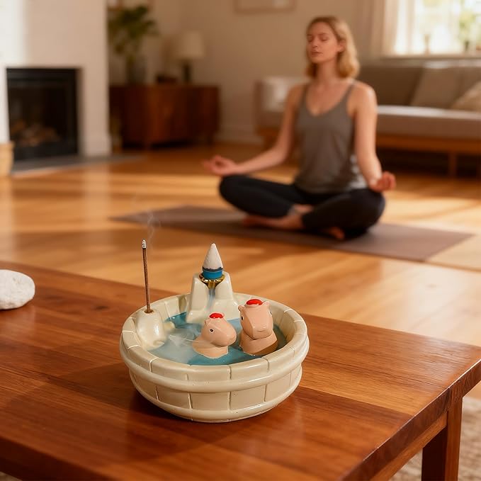 White Capybara Backflow Incense Holder - Adorable Unique Design with Waterfall Effect for Relaxation & Aromatherapy | Perfect for Energy Cleansing,Yoga,Meditation,Zen Spaces, and Altar Decor
