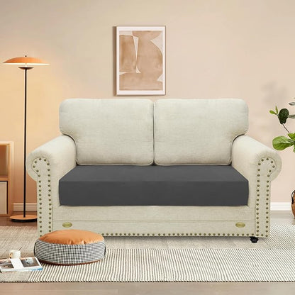 MAXIJIN Velvet Stretch Couch Cushion Covers Soft Loveseat Cushion Cover Replacement Sofa Seat Cushion Slipcovers RV Protector with Elastic Bottom (1 Piece Loveseat Cushion Cover, Gray)