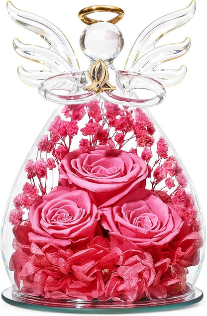 Beferr Valentines Day Rose Gifts for Her Women Mom Gifts for Birthday, Fresh Flowers for Delivery Prime Forever Preserved Rose in Glass Angel Figurine, for Grandma Wife Kids Daughter