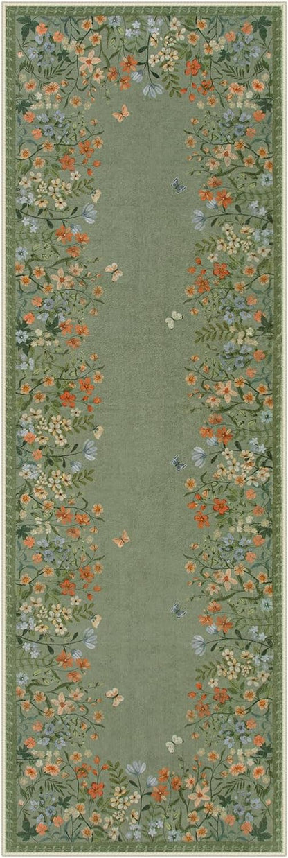 Lahome Boho Floral 2x6 Rug Runners for Hallways Non Slip,Green Kitchen Runner Rugs Non Skid Washable Bathroom Carpet Runner,Soft Non-Slip Indoor Runners for Entryway Laundry Bedroom(Green,2x6)