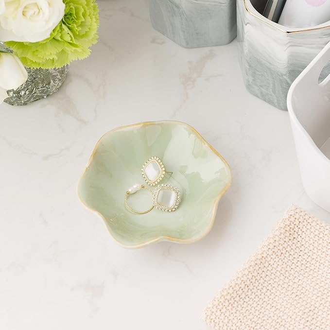 Ceramic Ring Dish, Jewelry Dish Holder, Small Trinket Tray Plate for Earrings Rings Necklaces Keys, for Mom Friend Sister, Light Green