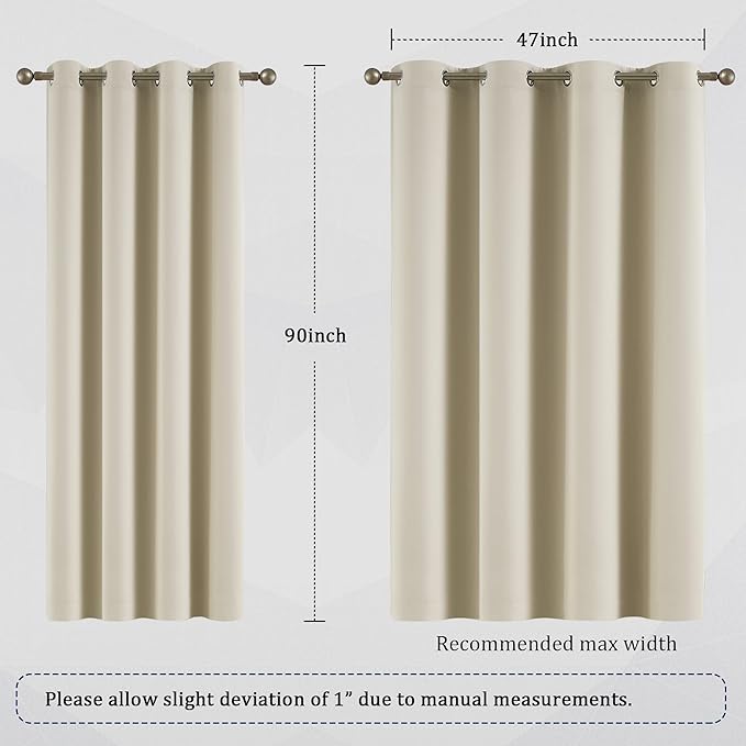 DUALIFE 90 Inch Curtains Cream Beige Blackout Window Drapes for Bedroom Thermal Insulated Room Darkening Curtains 2 Panels for Living Room,Grommet Top 52x90 Inches Long