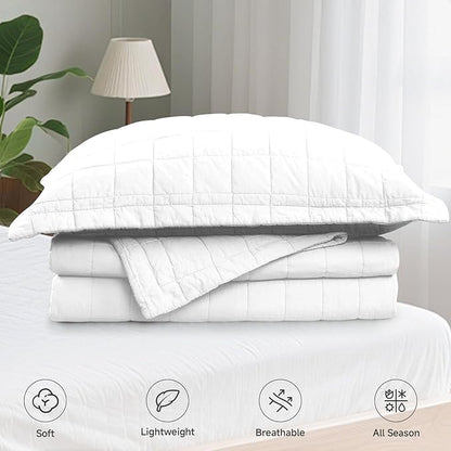 Quilt Sets California King Size - 100% Cotton Lightweight Luxury Comforter Set, Oversized Extra Wide Stitching Bedding Set Bedspread Coverlet with 2 Pillowcase Suitable for All Season, White