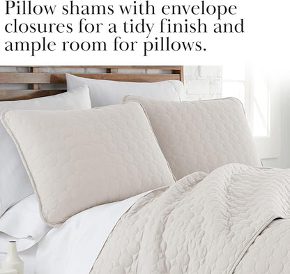 Southshore Fine Living, Inc. Quilted Summer Comforter, King Size Quilt Bedding Set with 2 Pillow Shams, Geometric Circle Design, Lightweight Bedspread, California/King Size Coverlet, Comfy Soft, Bone