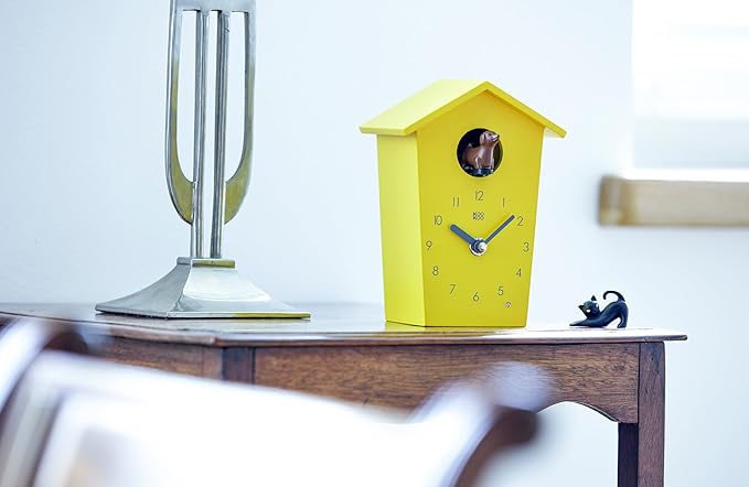 KOOKOO AnimalHouse Yellow, Small Cuckoo Clock with 5 Farm Animals Sounds (Natural Field Recordings)