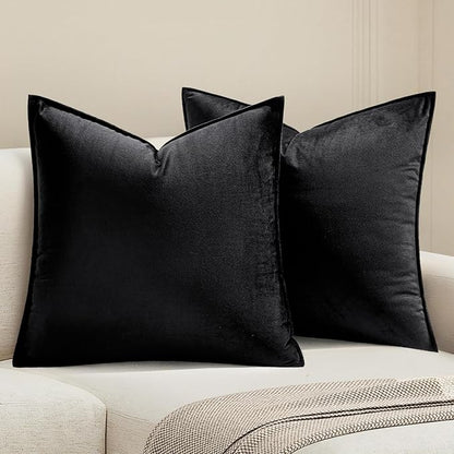 MIULEE Pack of 2 Decorative Velvet Throw Pillow Cover Soft Pillowcase Solid Square Eruo Sham Cushion Case for Sofa Bedroom Car 26x26 Inch Black