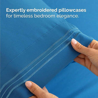 Twin Size 3 Piece Sheet Set - Comfy Breathable & Cooling Bed Sheets Set - Hotel Luxury Bedding for Women, Men, Kids, Teens, Boys & Girls - Deep Pockets, Soft and Wrinkle Free - Oeko-Tex - Denim Blue