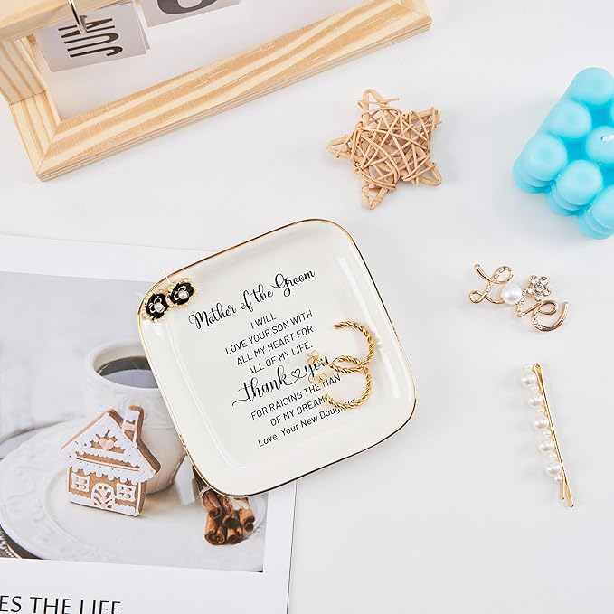 Mother of Groom Jewelry Dish Ring Plate - Thank You for Raising of My Dreams, Wedding Gifts for Mother of The Groom Christmas Birthday from Bride