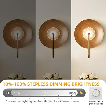 Hyunbae Mid Century Modern Wall Sconces Indoor, Dimmable LED Wall Sconce with Fluted Glass Shade, Brass Wall Lights for Living Room, Bedroom, Bathroom, Hallway, Dining Room, 2700K