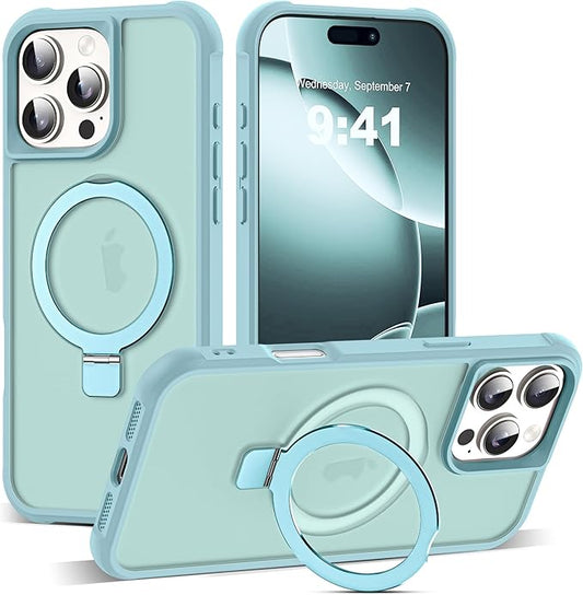 Compatible with iPhone 16 Pro Max Case with Invisible Magnetic O-Ring Stand Military-Grade Translucent Case for iPhone 16 ProMax 6.9" [Compatible with Mag-Safe][Great Grip Feeling], Blue