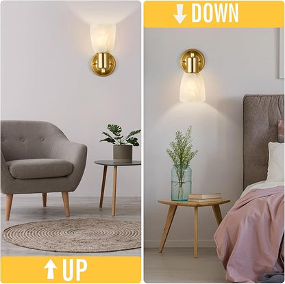Wall Sconces Set of 2, Gold Vanity Lights for Bathroom, Modern Wall Light Fixtures with Rotary Switch, Wall Mount Light with Frosted Glass, Farmhouse Lamp for Bedroom Living Room