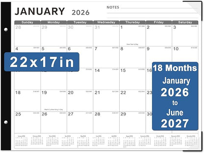 Desk Calendar 2026, KOPEESY 22" x 17" Large Desk Calendar, 18 Mouths From January 2026 to June 2027, Desktop Calendar with Notes and Thick Paper for Home, Office and School