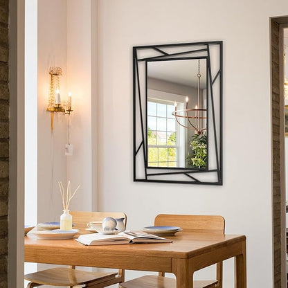 Rectangular Wall Mirror, 36''X24'' Matte Black Metal Framed Farmhouse Bathroom Mirrors for Bedroom Entryway Living Room, Hang Horizontally or Vertically