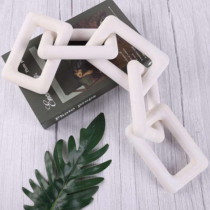 Ochine Wood Chain Link Decor 2 Link Decorative Chain Knot Hand Carved Pine Wood Chain Decor Modern Farmhouse Coffee Table Decor Wooden Rustic Chain Decor Boho Bead Garland for Living Room Bedroom
