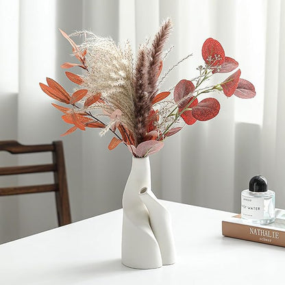 Irregular Circular Cross Ceramic Vase Set,Modern Minimalist Abstract Art Flower Vase for Home Decor,Decorative Small Bud Vase for Home Office Shelf Decor(White)
