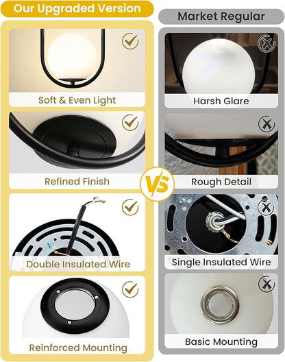 Yunnix 1-Light Modern Black Globe Pendant Lights Kitchen Island | Milk Glass Hanging Lamp for Kitchen Island, Dining Room, Bedroom, Living Room (Bulb Not Included)