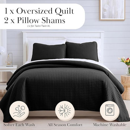 Southshore Fine Living, Inc. Oversized King Quilt Bedding Set, Soft Microfiber, Stain and Pet Hair Resistant Bedding Coverlet, King Size Quilt Set w/2 Pillow Shams, Black