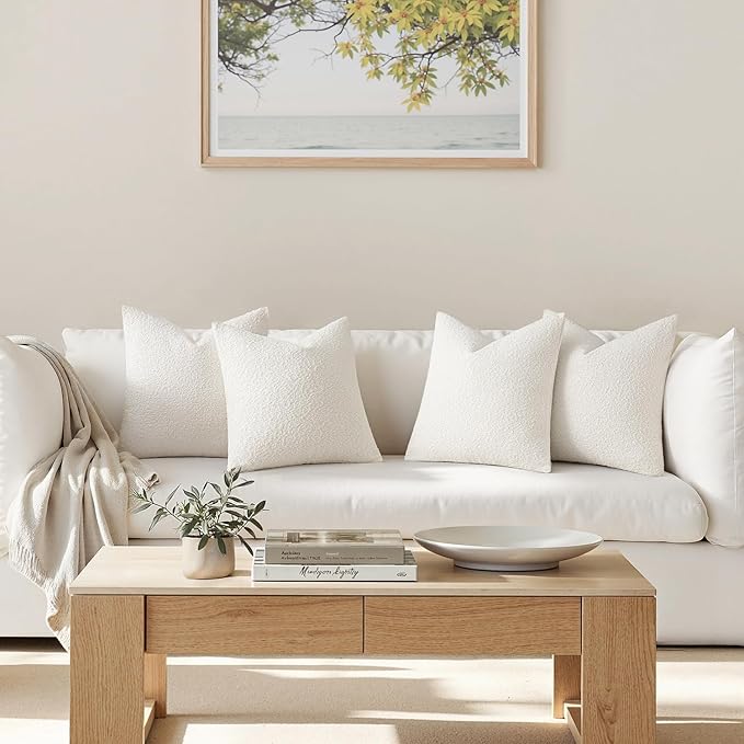 MIULEE Pack of 4 Christmas Decorative Textured Boucle Throw Pillow Covers 20x20 Inch White Accent Pillow Cases Soft Couch Cushion Covers for Modern Farmhouse Boho Chair Sofa Bed Livingroom Home Decor