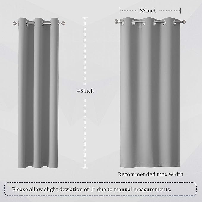 DUALIFE Light Grey Blackout Curtains Short Grommet Curtains 38 X 45 Inch Length Set of 2 Panels Thermal Insulated Solid Energy Efficient Room Darkening Bedroom Curtains