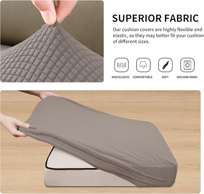 Easy-Going Stretch Individual Chair Couch Cushion Cover Sofa Cushion Furniture Protector Sofa slipcover Soft Flexibility with Elastic Bottom (3-Piece Sofa Cushion Cover, Taupe)