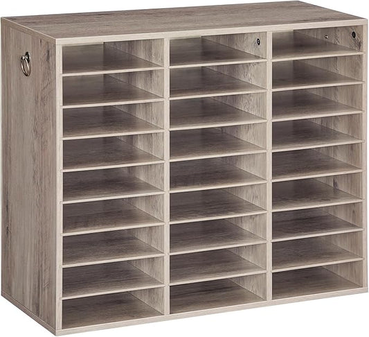 HOOBRO Literature Organizer, 27 Compartments Wooden Mail Organizer, Countertop Literature Sorter with Adjustable Shelves for Home, Office, School, Student Mailbox for Classroom, Greige BG27WF01