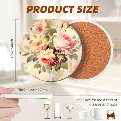 Coasters Set of 6 Ceramic Drink Coaster with Cork Base Modern Style Coasters for Mugs and Cups Office Kitchen 4 in