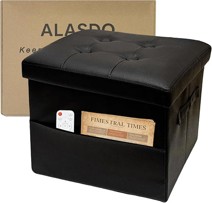 ALASDO Storage Ottoman Footrest Stool Small Ottoman with Storage Foldable Ottomans Foot Rest Footstool Bench for Living Room 17x13x13inches Black