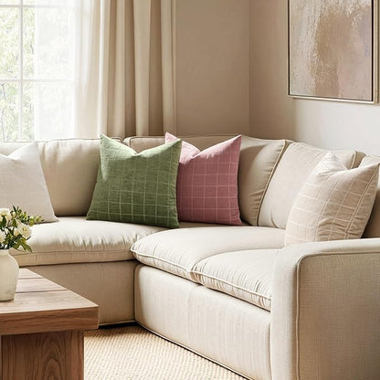 MIULEE Decorative Chenille Check Throw Pillow Covers Vintage Plaid Couch Pillows 18x18 Inch Set of 2 Neutral Boho Farmhouse Cushion Covers Modern Spring Decor for Sofa Bed Living Room Grass Green