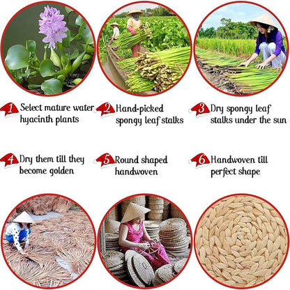 Oval Woven Placemats, Natural Water Hyacinth Placemats Set of 4, Straw Braided Rattan Placemats, 12x16 Inches Plate Chargers Set, Non-Slip Heat Resistant Woven Chargers for Dining Table