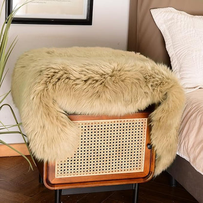 LLB Genuine Sheepskin Area Rug Wool Rug Fur Carpet Fluffy Shaggy Fur Rug for Living Room Kids Bedroom Real Sheepskin Throw Lambskin Rugs Sofa Mat Chair Seat Covers (Tan, 2 x 3 ft Sheepskin)