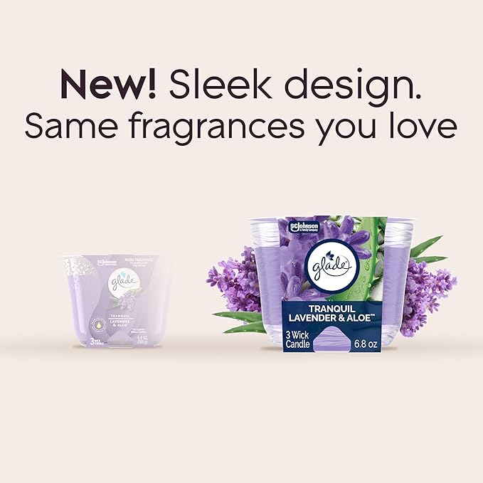 Glade Tranquil Lavender & Aloe 3-Wick Candle, 6.8 Oz, 3 Count