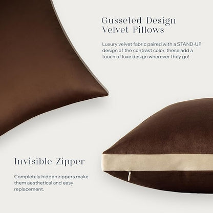 Phantoscope Pack of 2 Velvet Throw Pillow Covers, Decorative Soft Velvet Pillows Accent Double-Sided Gusseted Design, Square Cushion Case for Couch Sofa Bed, Deep Coffee, 18 x 18 inches 45 x 45 cm
