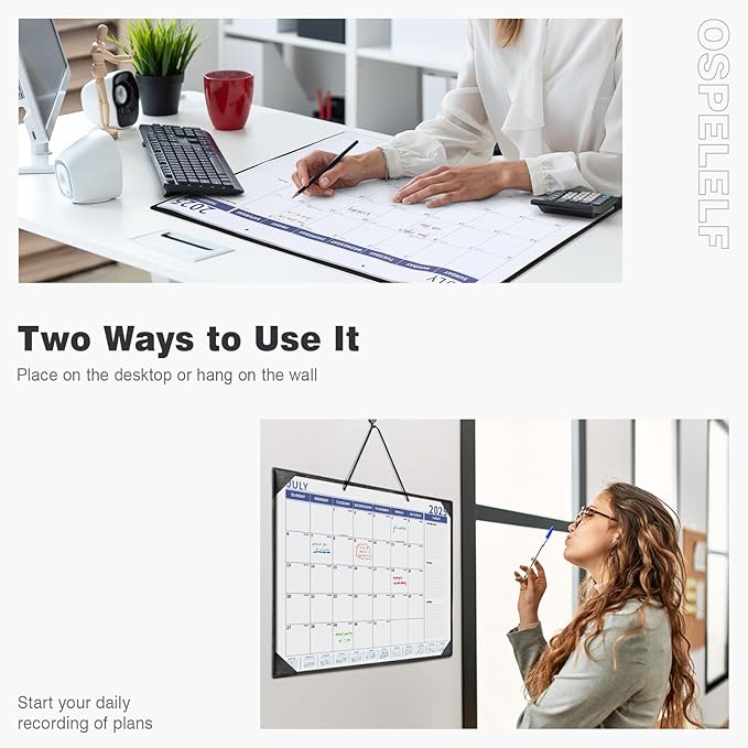 Ospelelf Large Desk Calendar 2025-2026 with PU Leather Pad, 18 Months Planner Pad from July 2025 to Dec 2026, 22" x 17" Wall Calendar with Protective Cover for Home or Office, Black