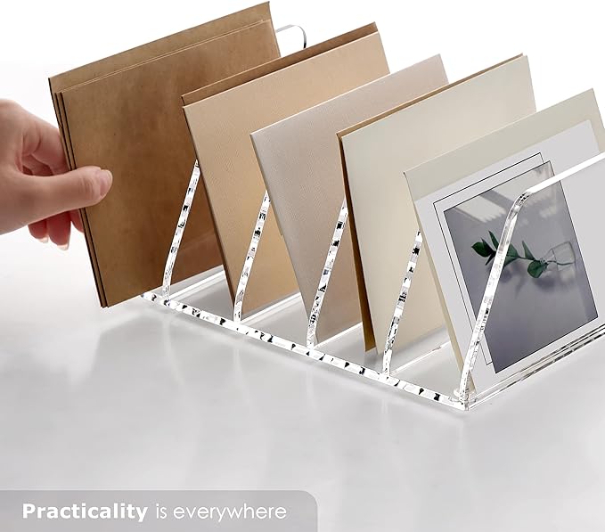 SANRUI Acrylic Mail Organizer, Clear Desk Organizer with 5 Vertical Slots, Upright Binder Divide for Notebooks, Mails, Books, Office Supplies Small File Holder for Home Office School
