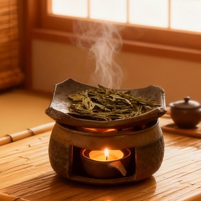 Ceramic Aromatherapy Stove Essential Oil Burner, Cedar and Zen Inspired Smudge Pot Oil Burner for Home Fragrance, Handmade Wax Melt Warmer, Meditation & Relaxation Décor, (1)