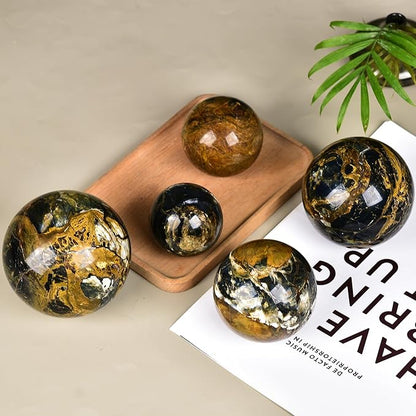 JIC Gem Large Pietersite Crystal Sphere with Wooden Stand a Mineral This Rare Quartz Crystal Ball Healing Crystal Sphere 110-120mm
