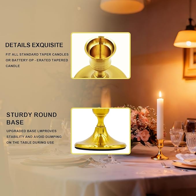 Candlestick Holders Taper Candle Holders, Gold Vintage Candle Holder for Pillar Candles Table Centerpiece, Wedding Reception, Festive Christmas Mantel Decoration or Home Decor, Set of 8
