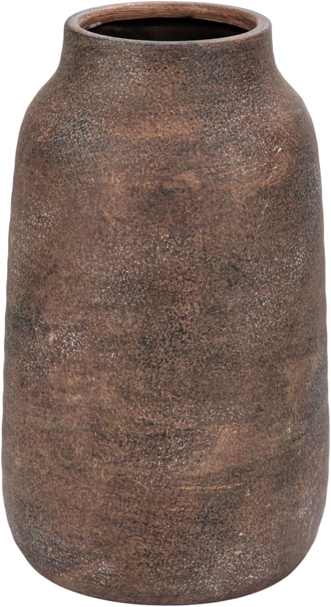 Briful Tall Rustic Ceramic Vase 9.6” – Vintage Distressed Pottery Flower Vase with Antique White-Wash Finish – Farmhouse Table Decor & Shelf Accent (Not Waterproof), Brown