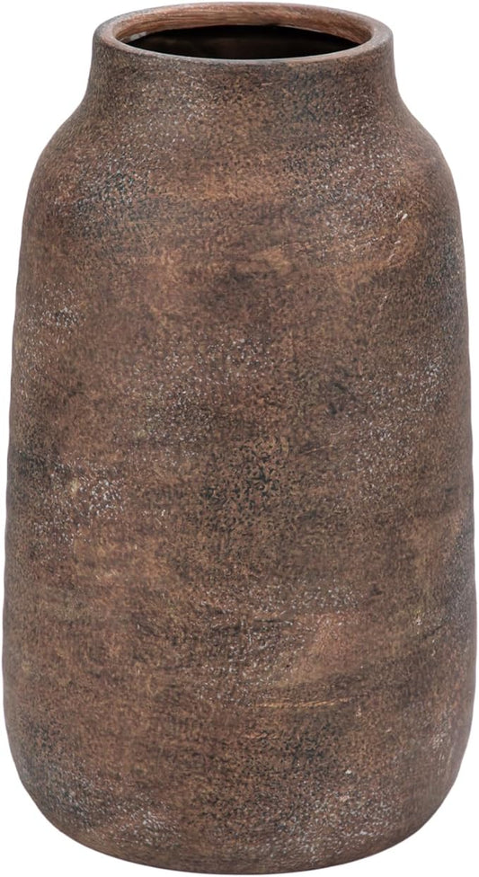Briful Tall Rustic Ceramic Vase 9.6” – Vintage Distressed Pottery Flower Vase with Antique White-Wash Finish – Farmhouse Table Decor & Shelf Accent (Not Waterproof), Brown