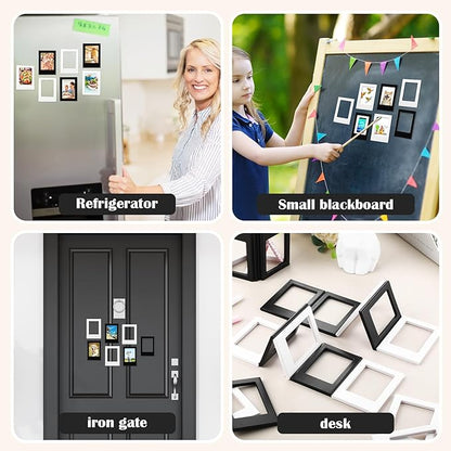 Epakh 40 Packs Magnetic Photo Picture Frame Cute Mini Table Photo Frame Holder 3 Inches Plastic Colorful Picture Display for Fridge Office (Black and White)