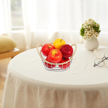Woven Iron Wire Basket with Handles Small Size Desktop Fruit Holder Bread and Snack Storage Basket for Kitchen Countertop Organization