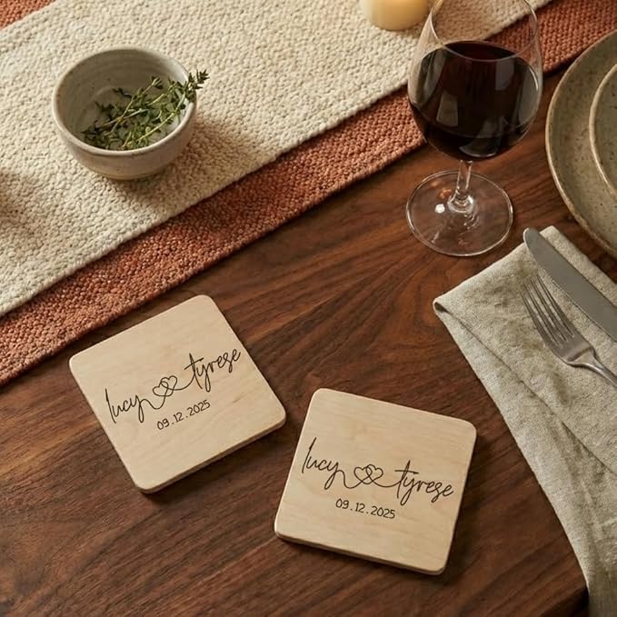 Luxury Custom Couples Wooden Coaster, Gifts for Boyfriend Girlfriend, Valentines Day Gift Gor Him Her, Wedding, Birthday, Anniversary, Christmas 4