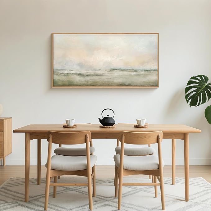 Aryroi Abstract Natural Landscape Framed Canvas Wall Art Set, Watercolor Tan Green Beige Wall Decor, Minimalist Neutral Modern Scenery Artwork for Living Room, Bedroom,Farmhouse- 40"x20"x1