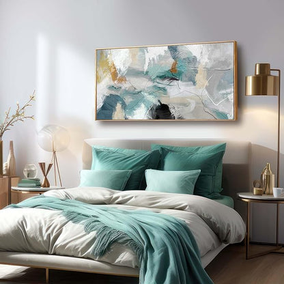 Kureful Abstract Oil Painting/Green Wall Decor/Artwork for Living Room Picture Prints on Canvas/Grey Wall Decor for Bedroom Office Hotel 20x40 Inch